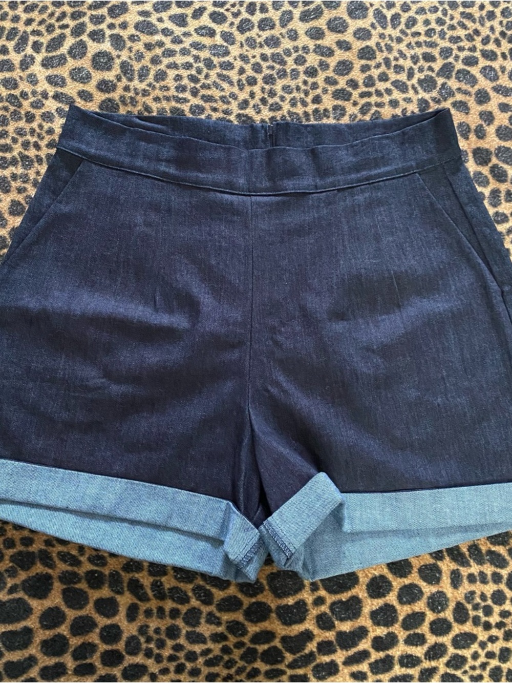 Vixen by Micheline Pitt Indigo Rolled Hem Denim Shorts